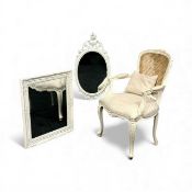 CREAM PAINTED FURNISHINGS, salon chair with cane back, 97 (h) x 62 (w) x 52cms (d); rectangular