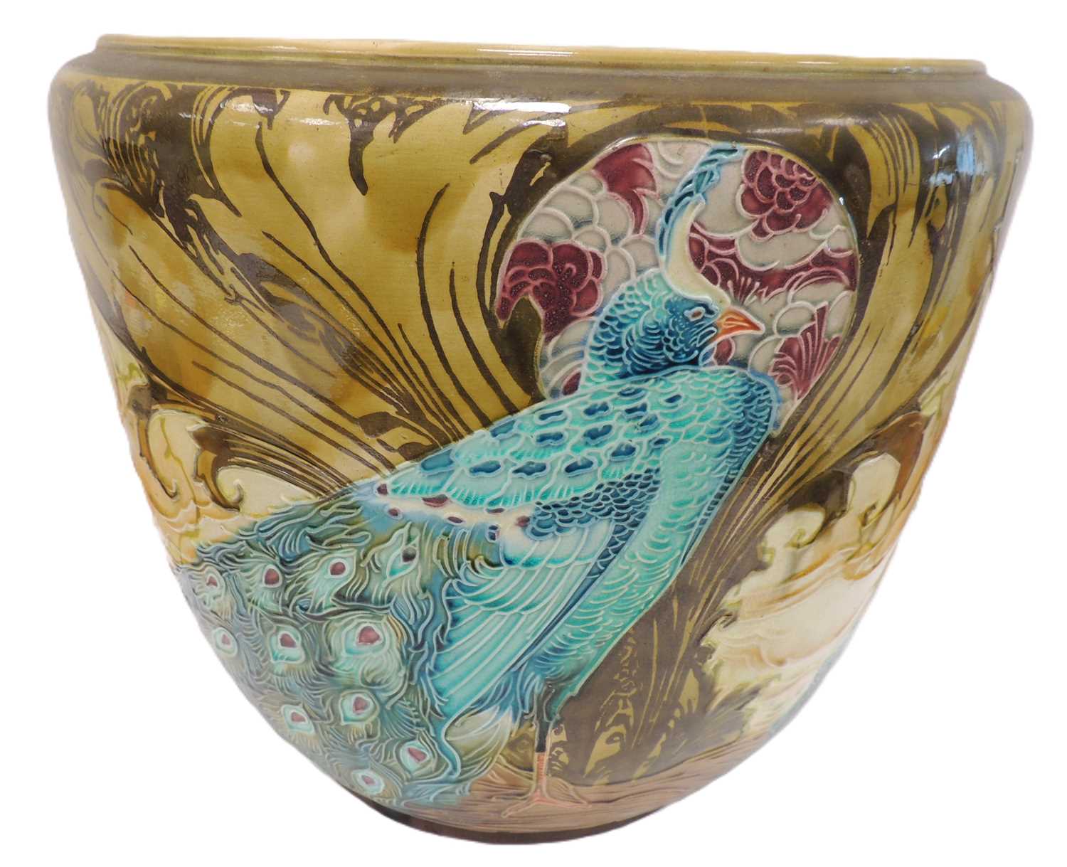 MINTONS LARGE SECESSIONIST JARDINIÈRE, decorated in the peacock pattern ...