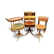 GROUP OF REPRODUCTION FURNITURE including yew wood bonheur du jour, 96 (h) x 42 (w) x 44cms (d);