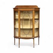 EDWARDIAN INLAID MAHOGANY DISPLAY CABINET with raised back, single glazed door with oval beaded