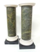 PAIR OF FAUX SERPENTINE MARBLE PAINTED PLASTER & WOODEN BASED COLUMNS, 105cms (h), tops 38cms (