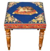 VICTORIAN WALNUT & NEEDLEWORK UPHOLSTERED DRESSING STOOL, 44 (h) x 43 (w) x 42cms (d) Provenance: