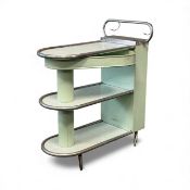 ART DECO CHROMED, PAINTED METAL & FORMICA SHELVED TROLLEY, possibly a cinema refreshments trolley,