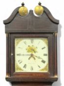 19TH CENTURY OAK LONGCASE CLOCK, 31cms² painted enamel dial, E. Matthews, Welch Pool, with a bird to