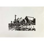SIR KYFFIN WILLIAMS RA (1918-2006) linocut - 'Houses', unsigned, RCA embossed, 25 x 35cms