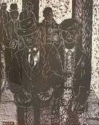 KAREL LEK (1929-2020) artist's proof - untitled, six men carrying books, signed, 27 x 22cms