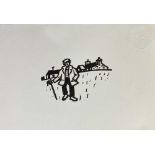 SIR KYFFIN WILLIAMS RA (1918-2006) linocut - 'Farmer and Buildings', unsigned, RCA embossed, 26 x