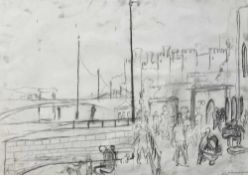 IVOR DAVIES MBE (b. 1935) charcoal - 'Conwy Harbour and Castle', signed and dated 2012, 71 x 95cms