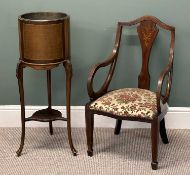 FURNITURE PARCEL, comprising Edwardian inlaid mahogany planter, cylindrical form, with brass liner