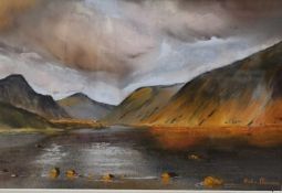 JOHN BARNES mixed media - mountain lake, 20 x 30cms Provenance: donated to aid City Hospice