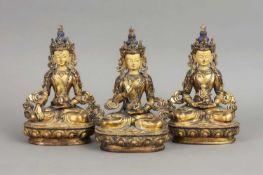 3 tibetische Bronzefiguren "Weiße Tara"
