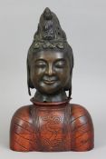 Chinesische Bronzekopf (Fragment einer Figur) "Guanyin"dunkel patiniert, Qing Dynastie (1644-