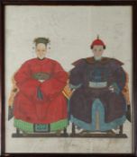 Chinesisches AhnenbildTusche auf Papier, Darstellung zweier sitzender Beamten in Amtstracht, Qing