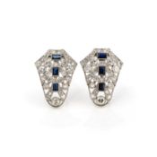 A pair of Art Deco sapphire diamond clips