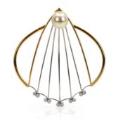 Large pearl diamond brooch