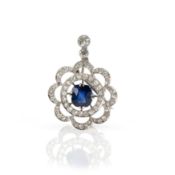 Sapphire diamond brooch