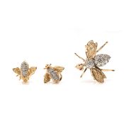 Bee brooch and ear studs