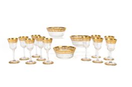 St. Louis set of liqueur glasses and flared bowls 'Thistle Gold'