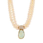Opal and diamond pearl necklace