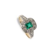 Art deco diamond emerald ring