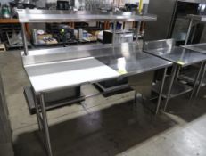 half-polytop/half stainless table w/ backsplash & overshelf