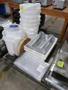 pallet of misc- plastic graduated containers, pans & tubs,