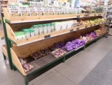 produce merchandising racks w/ wooden boxes, straight shelves