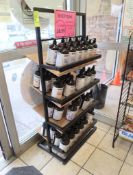 merchandising rack- steel frame w/ wooden shelves