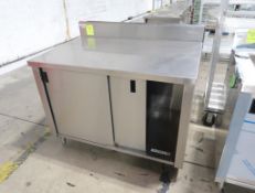 stainless table w/ backsplash & cabinet under