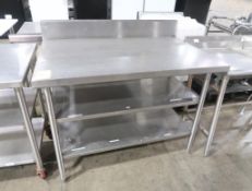 stainless table w/ backsplash & 2) undershelves