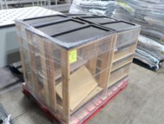 wooden shelving units w/ plastic tops