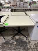 TABLE ON BASE W/ CASTERS AND DROP DOWN LEAVES