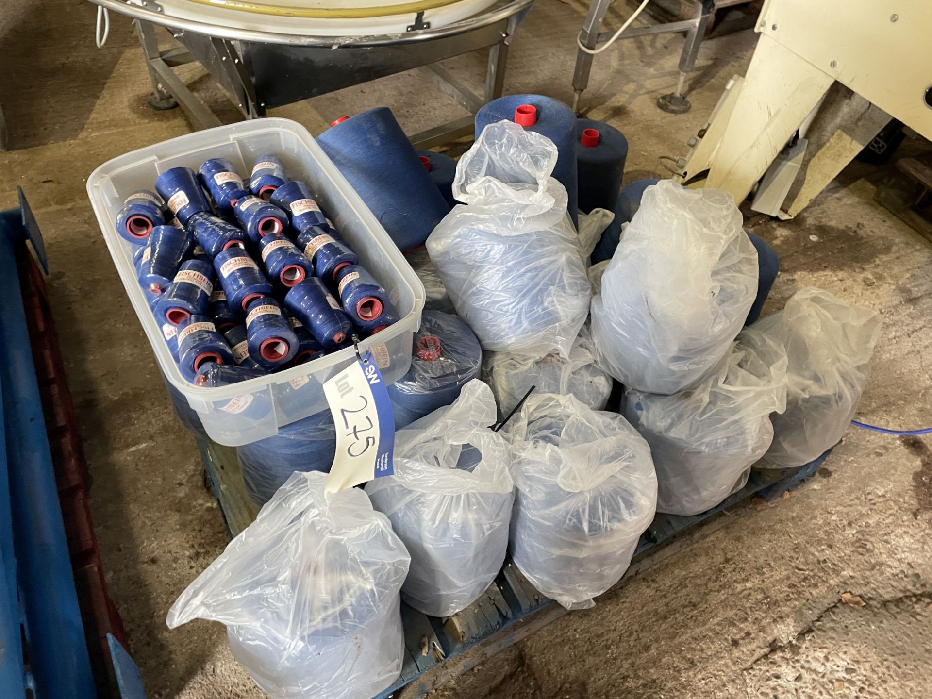 Bag Stitching Thread, on pallet, including Fischbein thread, approx. 25 cops and thread in plastic