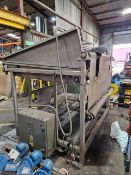 Herbert Evenflow Belt Feeder, approx. 1800mm wide x 1600mm deep x 220mm high. It has a control panel