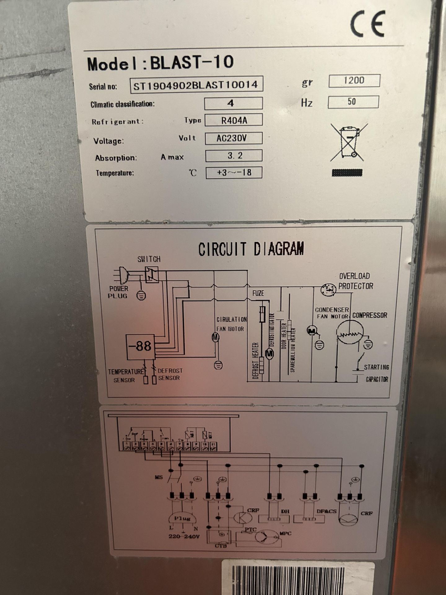 Gastroline Blastro Blast Chiller, approx. 0.8m x 0.8m x 1.6m high, lift out and loading charge + VAT - Image 5 of 6
