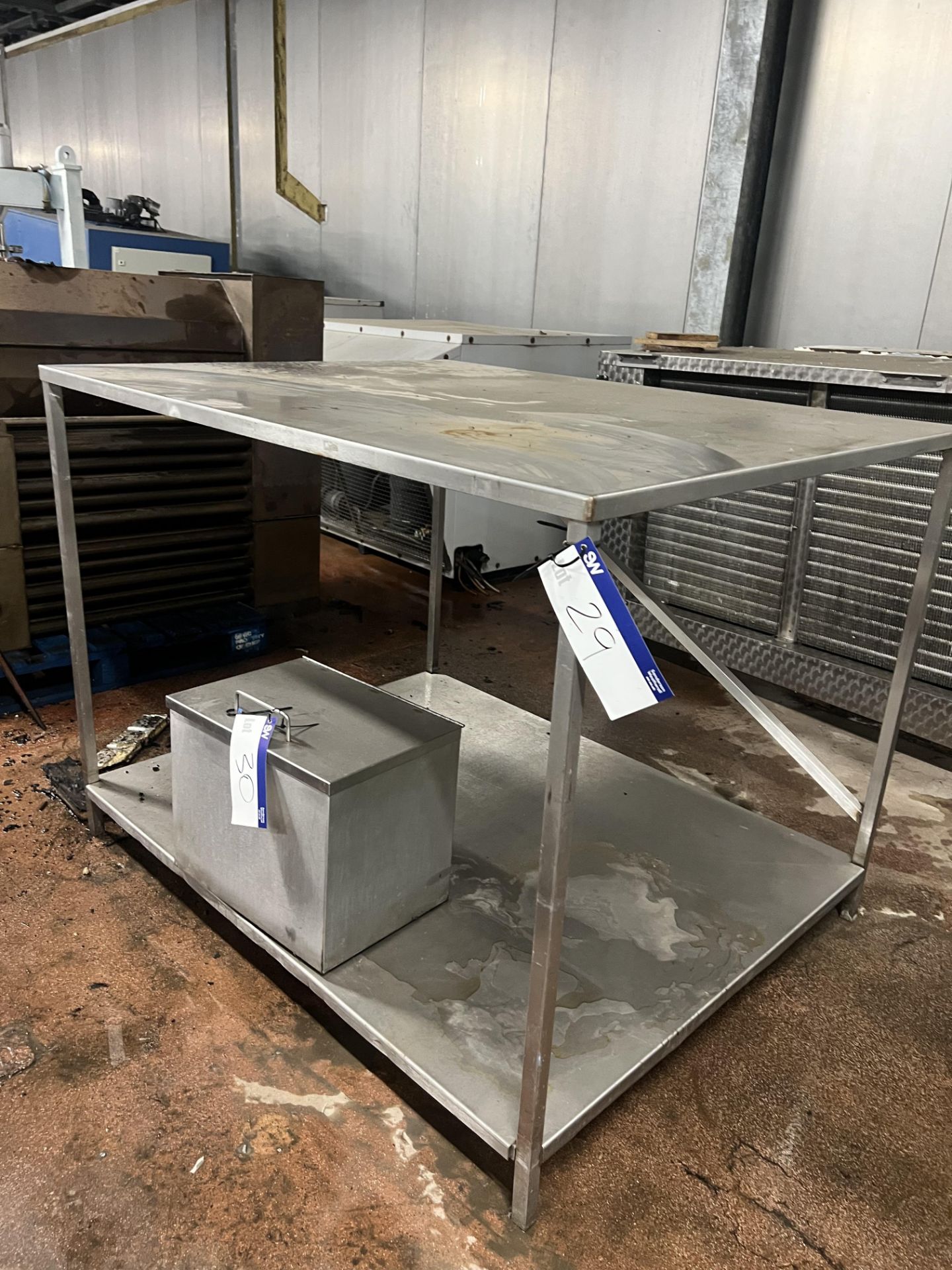 High Table/ Stand, with shelf, approx. 1.53m x 1.23m x 1.17m high, lift out and loading charge + VAT