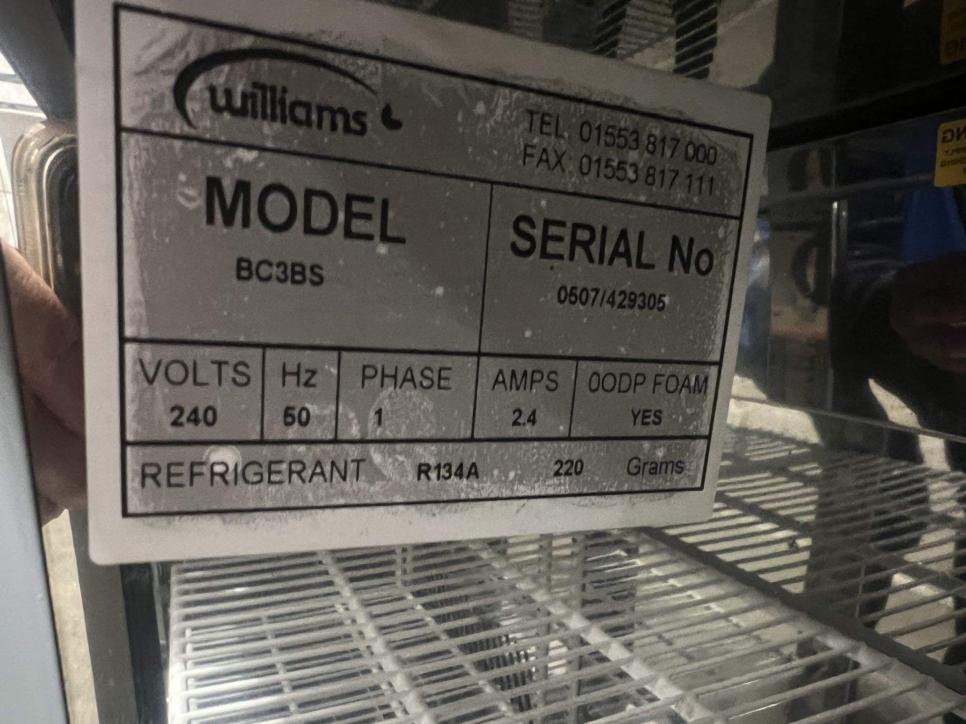 Williams Three Door Glass Fronted BC3CS Under Counter Fridge, approx. 1.35m x 0.5m x 0.89m high, - Image 2 of 3