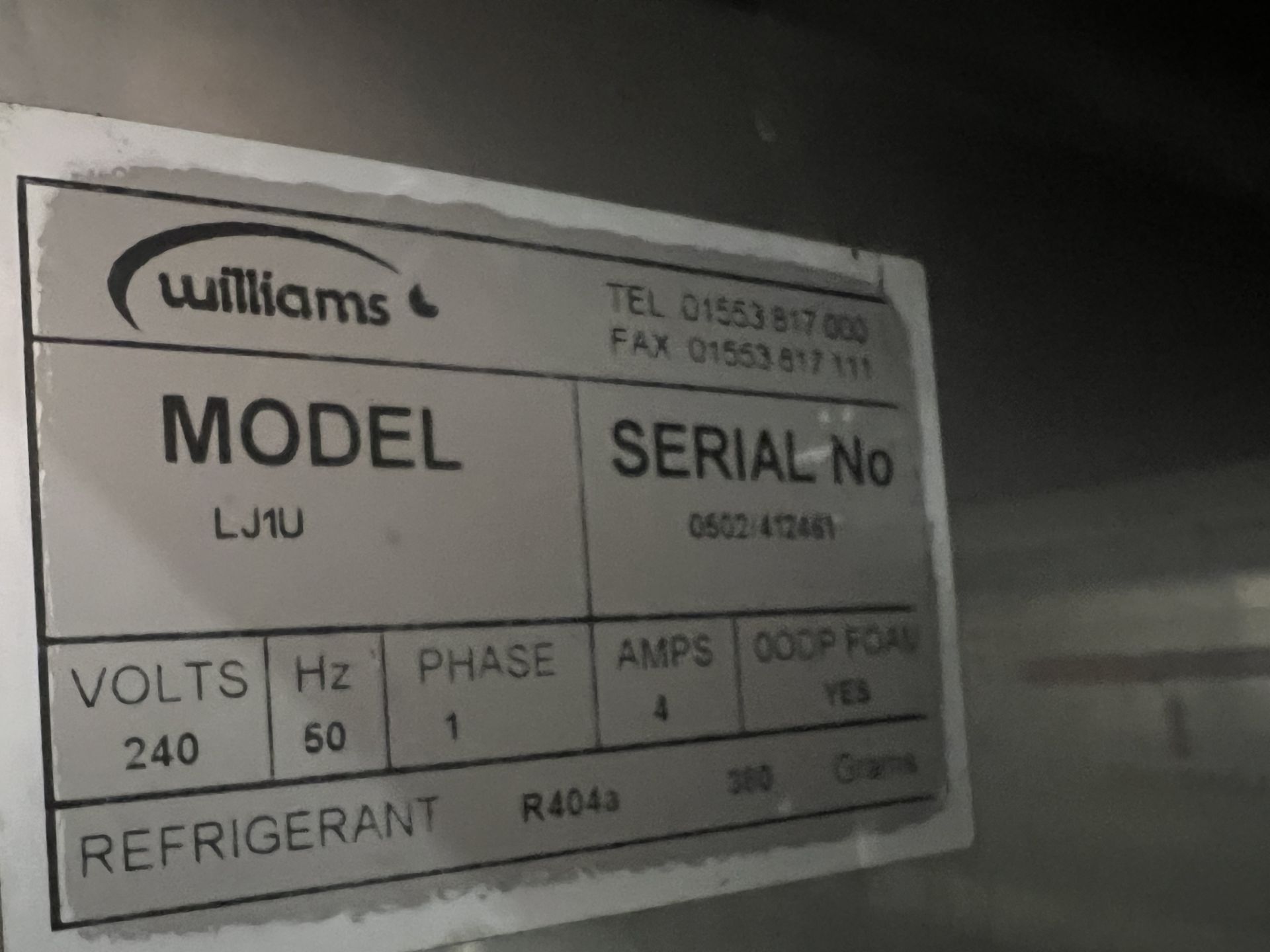 Williams Single Door HJIU Fridge, approx. 0.75m x 0.8m x 1.95m high, lift out and loading charge + - Image 3 of 3