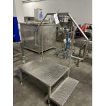 Two Step Stand, with steps each side, approx. 1.5m x 0.8m x 0.5m high, rail 1.6m high, lift out