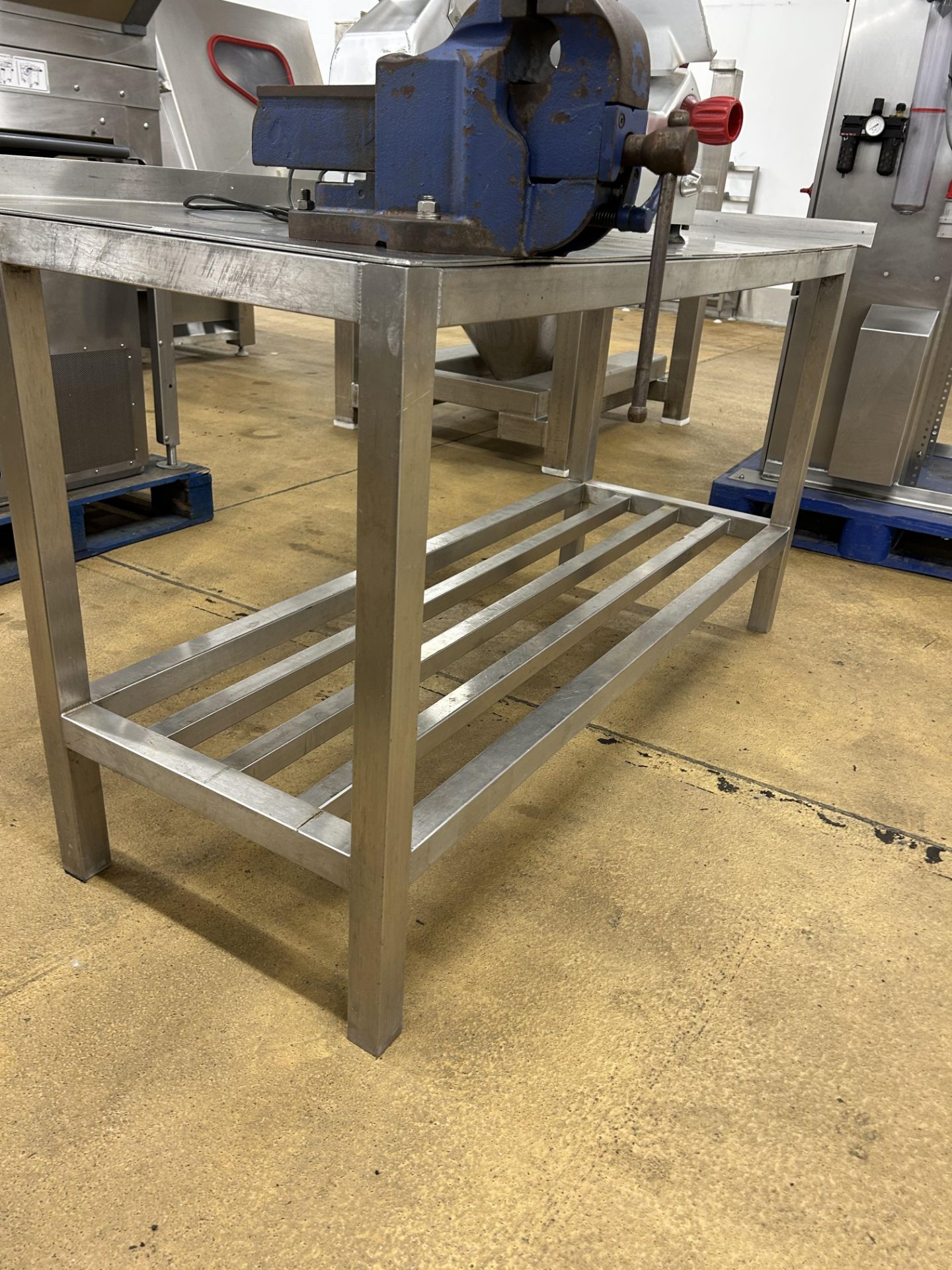 Stainless Steel Table, with shelf and vice, approx. 1.8m x 0.8m x 0.9m high, lift out and loading - Image 3 of 3