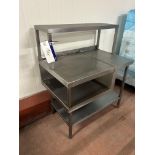Table, with high shelf and two under shelves, approx. 1.05m x 0.7m x 1.25m high, lift out and