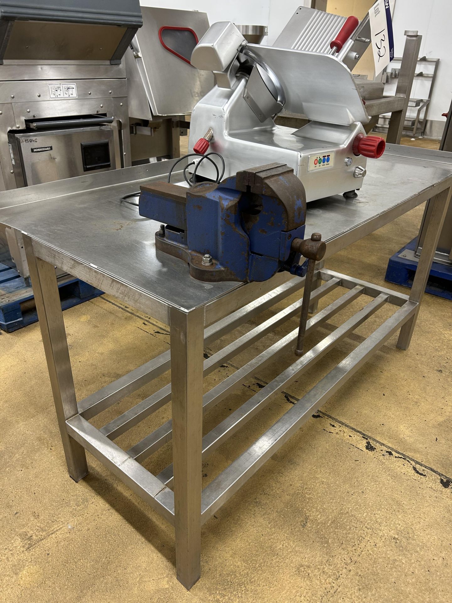 Stainless Steel Table, with shelf and vice, approx. 1.8m x 0.8m x 0.9m high, lift out and loading - Image 2 of 3
