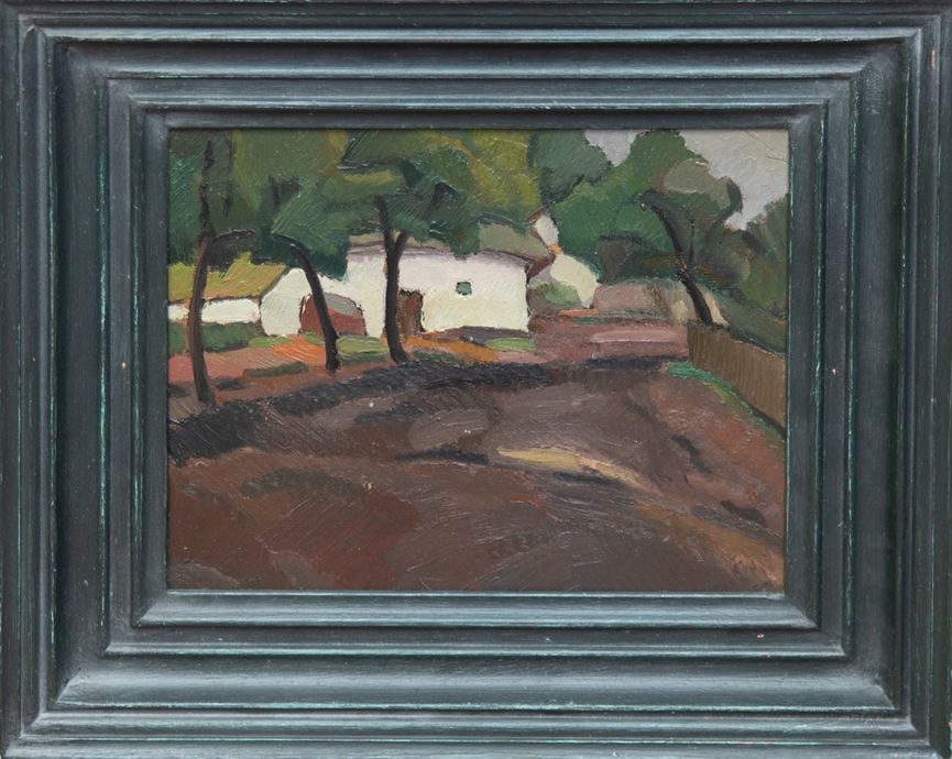 Gericke, Willi (1895 Spandau-1970 Falkensee) "Landschaft mit Gehöft", Öl/ Lw., rückseitig Nachlaßst