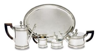 Kaffee- und Teeservice, 5tlg. Schwäbisch Gmünd, 20. Jh., Gayer & Krauss | Silber, Holz.
