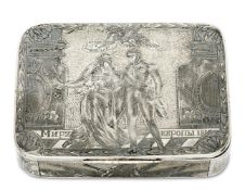 Dose. Moskau, 1817, wohl Jonas Bergström | Silber, innen vergoldet, Niellodekor.