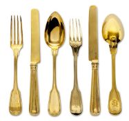 Dessertbesteck, 54tlg. Deutschland, 19. Jh., Trübner bzw. Wien, 1867 - 1872 | Silber, vergoldet.