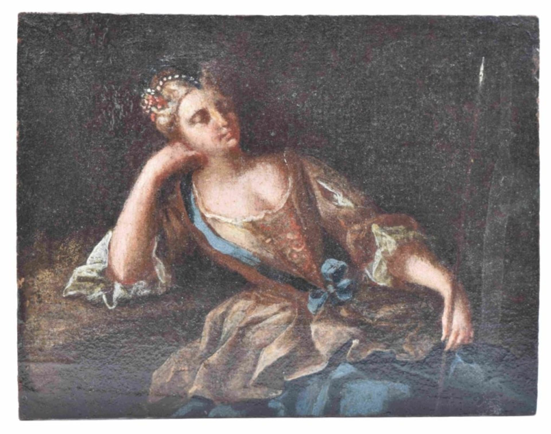 Miniaturgemälde einer ruhenden Schäferin, 18. Jh. - Bild 2 aus 3