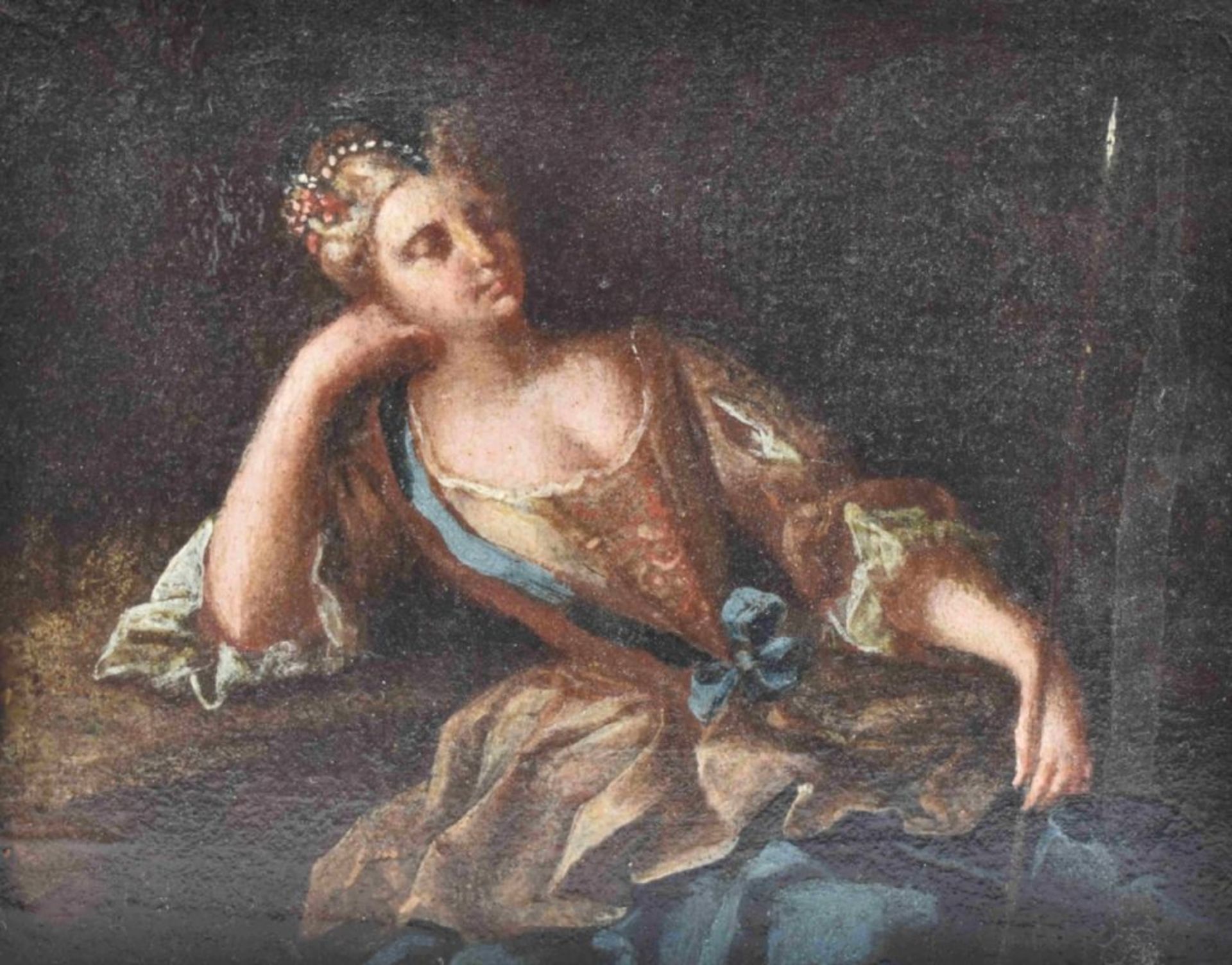 Miniaturgemälde einer ruhenden Schäferin, 18. Jh.