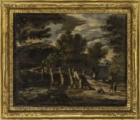 Dughet, Gaspard - Kreis des: Flusslandschaft mit Brücke in südlicher Landschaft