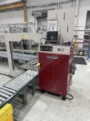Dynaric DF-117B automatic strapping system, S/N 2179; integrated conveyor, Removal/ Loading Fee:$225